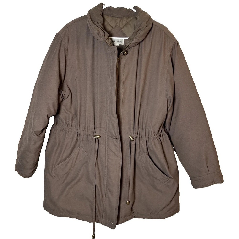 VTG Carlo Briani Women's Brown Utility Parka Coat Jacket Size L Quilted